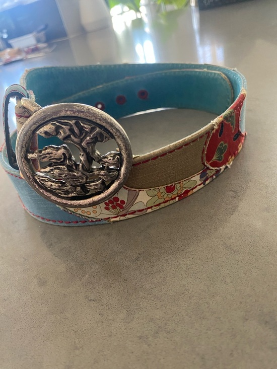 Lucky Brand Floral Multicolor Patchwork Leather Belt Silver Tree Buckle large main image 9